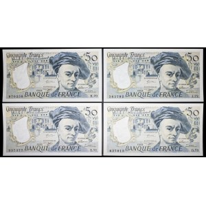 Lot (4) - 50-franc “Quentin de la Tour” stamps (alphabets 70 through 73) 1992.