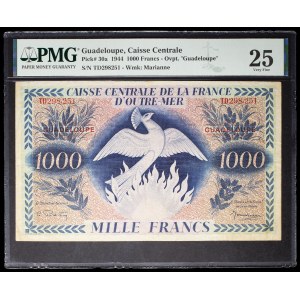 1,000 francs, “Phoenix” type—Central Bank of Overseas France, February 2, 1944.