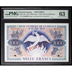 1,000 francs, “Phoenix” type, SPECIMEN - Central Bank of Overseas France, February 2, 1944 (July 15, 1946).