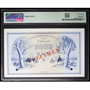 1,000 francs, “Phoenix” type, SPECIMEN - Central Bank of Overseas France, February 2, 1944 (July 15, 1946).
