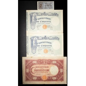 Lot (4) - 1, 2 x 50, and 500 lire, August 20, 1914, to June 9, 1945.