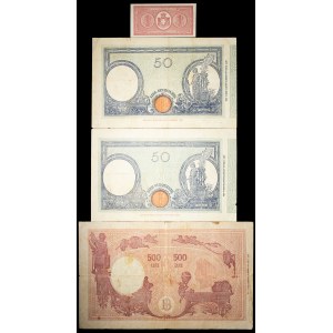 Lot (4) - 1, 2 x 50, and 500 lire, August 20, 1914, to June 9, 1945.