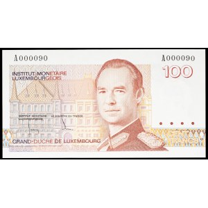 Grand Duke Jean, 100-franc note, “Grand Ducal Palace” design, modified with a small “ND” serial number (1986).