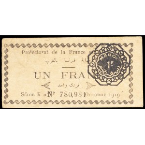1 franc, “French Protectorate of Morocco” type, October 1919.
