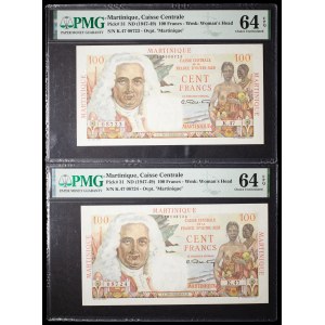 Lot (2) - 100 francs type “La Bourdonnais” avec numéros consécutifs - Caisse centrale de la France d’outre-mer ND (1946).