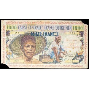 10 nouveaux francs surchargé sur 1000 francs type “pêcheurs” - Caisse centrale de la France d’outre-mer ND (1960).