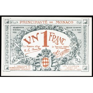 1 frank typu „modro-červený“, nevydaný (Remainder) 1920.