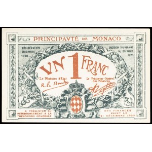 1 franc “blue and red” type, unissued (Remainder), 1920.