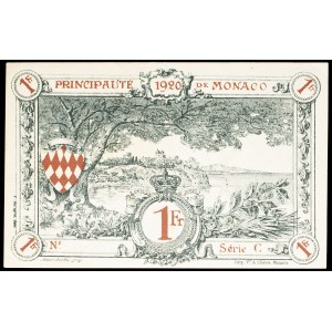 1 franc “blue and red” type, unissued (Remainder), 1920.