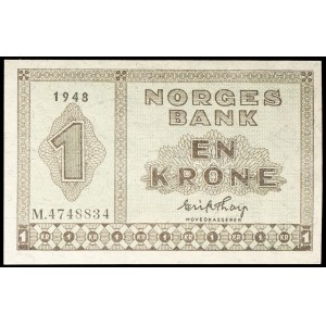 1 krone, 2nd type (“green”), 1948.