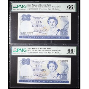 Lot (2) - Elizabeth II, 10-dollar “Kēa” Type 2 coins with consecutive ND serial numbers (1989–1992).