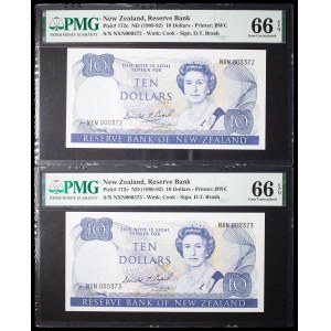 Lot (2) - Elizabeth II, 10-dollar “Kēa” Type 2 coins with consecutive ND serial numbers (1989–1992).