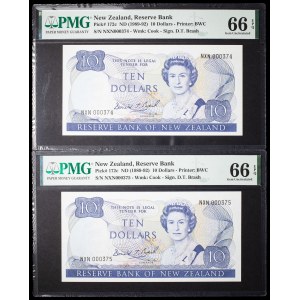 Lot (2) - Elizabeth II, 10-dollar “Kēa” Type 2 coins with consecutive ND serial numbers (1989–1992).