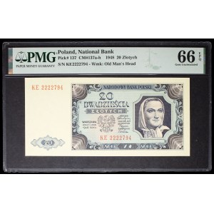 20 złoty drape-style note, July 1, 1948.