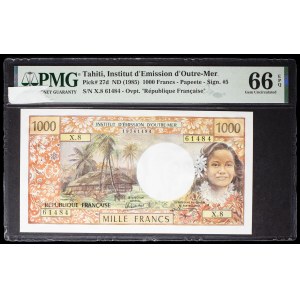1,000 francs, “Young Tahitian” design (modified) – Overseas Issuing Institute, no date (1985–1986).