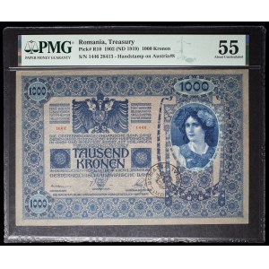 1000 corone, tipo “blu”, con timbro “TIMBRU SPECIAL”, regione della Bucovina, 2 gennaio 1902 (1919).