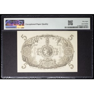 5 francs bleu type “bleu” dit “Cabasson” non émis (Remainder) 1874.