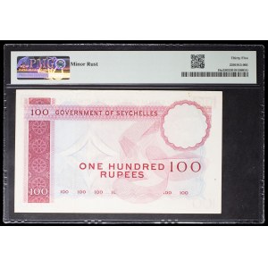Elizabeth II, 100 rupees “giant tortoises” design with a small serial number, January 1, 1968.