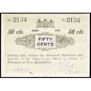 50-cent “green” stamp, Diyatalawa Prison Camp, March 13, 1901.