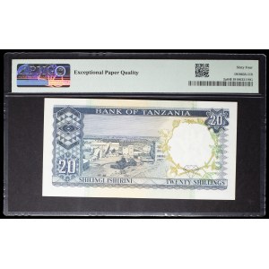 20 shillings mining industry type with a portrait of President Julius Nyerere (1966).