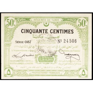 Régence de Tunis, 50 centimes type “vert” (septième émission) 3 mars 1920.