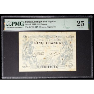 5-franc “blue” note overprinted with “TUNISIE” — Bank of Algeria, May 11, 1925.