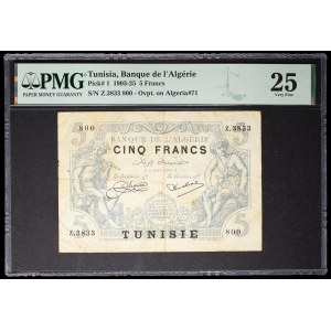 5 francs type “bleu” surchargé “TUNISIE” - Banque de l’Algérie 5 juin 1925.