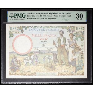 1000 francs type “famille de cultivateurs” surchargé “TUNISIE” - Banque de l’Algérie 3-11-1942.