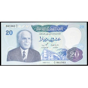 20 dinars type “marina de Sidi Bou Saïd” avec le portrait du président Habib Bourguiba 03-11-1983.