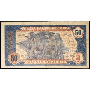 Moneta da 50 đồng del tipo “blu e rosso” con il ritratto di Hồ Chí Minh, emessa nel 1947.