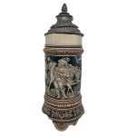 KOPFEN Bavarian ceramic beer mug, with a relief of a trumpeter, 19th century