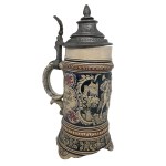 KOPFEN Bavarian ceramic beer mug, with a relief of a trumpeter, 19th century