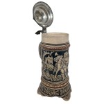 KOPFEN Bavarian ceramic beer mug, with a relief of a trumpeter, 19th century