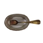 Silver-plated salt and pepper shakers with a spoon
