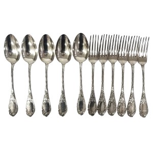 Zestaw platerowanych sztućców Art Nouveau, A. G. Dufva, Szwecja, koniec XIX-pocz. XX w.