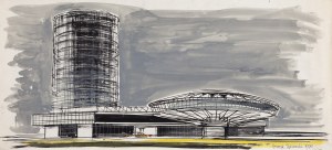 Henryk Dąbrowski (1927 Warszawa - 2006 Warszawa), Wizja architektoniczna II - Spodek, 1970