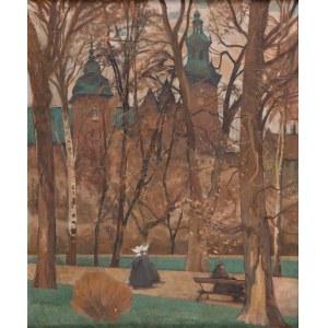 Stanisław Czajkowski (1878, Warsaw – 1954, Sandomierz), The Planty Park in Kraków with a View of Wawel, 1941