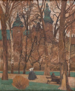 Stanisław Czajkowski (1878 Warszawa - 1954 Sandomierz), Krakowskie Planty z widokiem na Wawel, 1941