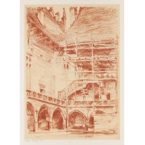 Adam Bunsch (1896 Cracovie - 1969 Cracovie), « Reconstruction du Collegium Maius » tiré du recueil « Cracovie. Nowa Huta en lithographie. Année 1953 », 1953