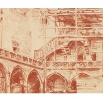 Adam Bunsch (1896 Cracovie - 1969 Cracovie), « Reconstruction du Collegium Maius » tiré du recueil « Cracovie. Nowa Huta en lithographie. Année 1953 », 1953