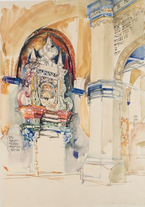 Henryk Dąbrowski (1927 Warszawa - 2006 Warszawa), Wnętrze synagogi w Tykocinie, 1971