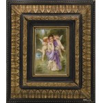 KÖNIGLICHE PORZELLAN MANUFAKTUR (KPM) BERLIN, Girl and Two Angels - Porcelain Plaque in a Wooden Frame