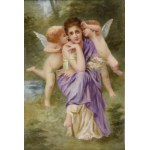KÖNIGLICHE PORZELLAN MANUFAKTUR (KPM) BERLIN, Girl and Two Angels - Porcelain Plaque in a Wooden Frame