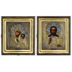 A pair of wedding icons in a case—Our Lady of Kazan and Christ Pantocrator