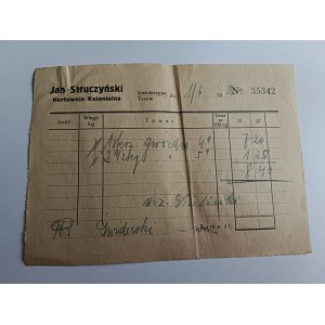 FACTURE DE KOŚCIERZYNA, TCZEW, STRUCZYŃSKI, GROSSE DE PRODUITS COLONIAUX, 1938