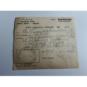 INVOICE, KOŚCIERZYNA, GDYNIA RAILWAY DIRECTORATE, 1938, STAMP