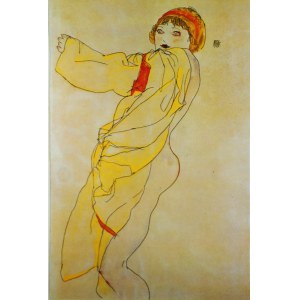 Egon Schiele (1890-1918), Stojąca kobieta w żółtej sukni, 1913