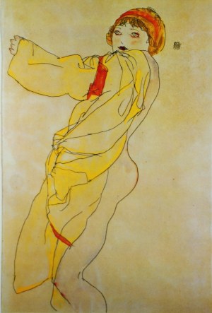 Egon Schiele (1890-1918), Stojąca kobieta w żółtej sukni, 1913
