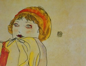 Egon Schiele (1890-1918), Stojąca kobieta w żółtej sukni, 1913