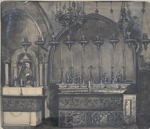 Jan Matejko (1838-1893), Jerozolima. Bazylika Grobu Świętego - Kalwaria, ołtarz łaciński, 1869